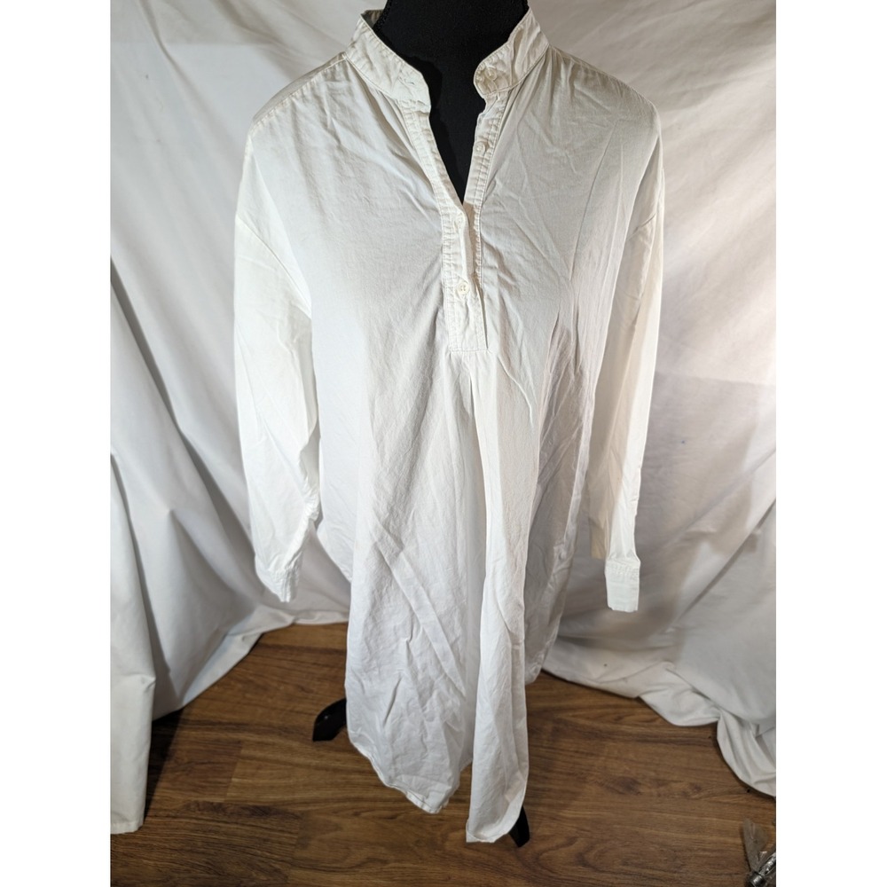 J Peterman Nightgown Dress Shirt Size M White 100% Cotton Quiet Luxury Prairie